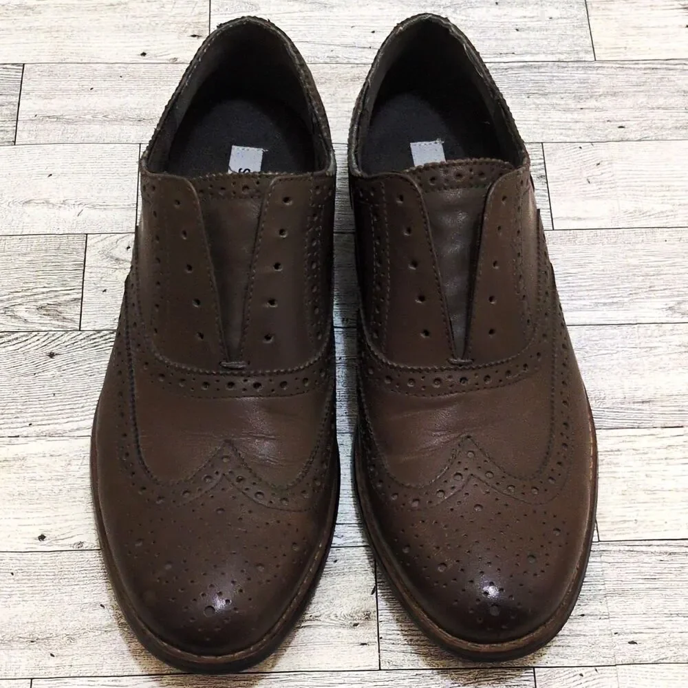 Steve Madden Gionni Men's Brown Leather Wingtip Brogue Slip-On Dress Shoes 8.5